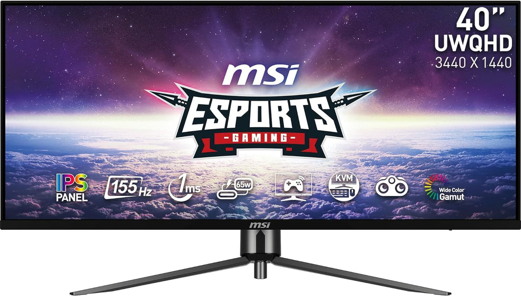 msi MAG 401QR, 40' Gaming Monitor, 3440 x 1440 (UWQHD), IPS, 155Hz, FreeSync Premium, HDR400, HDMI, Displayport, USB C, Tilt, Black
