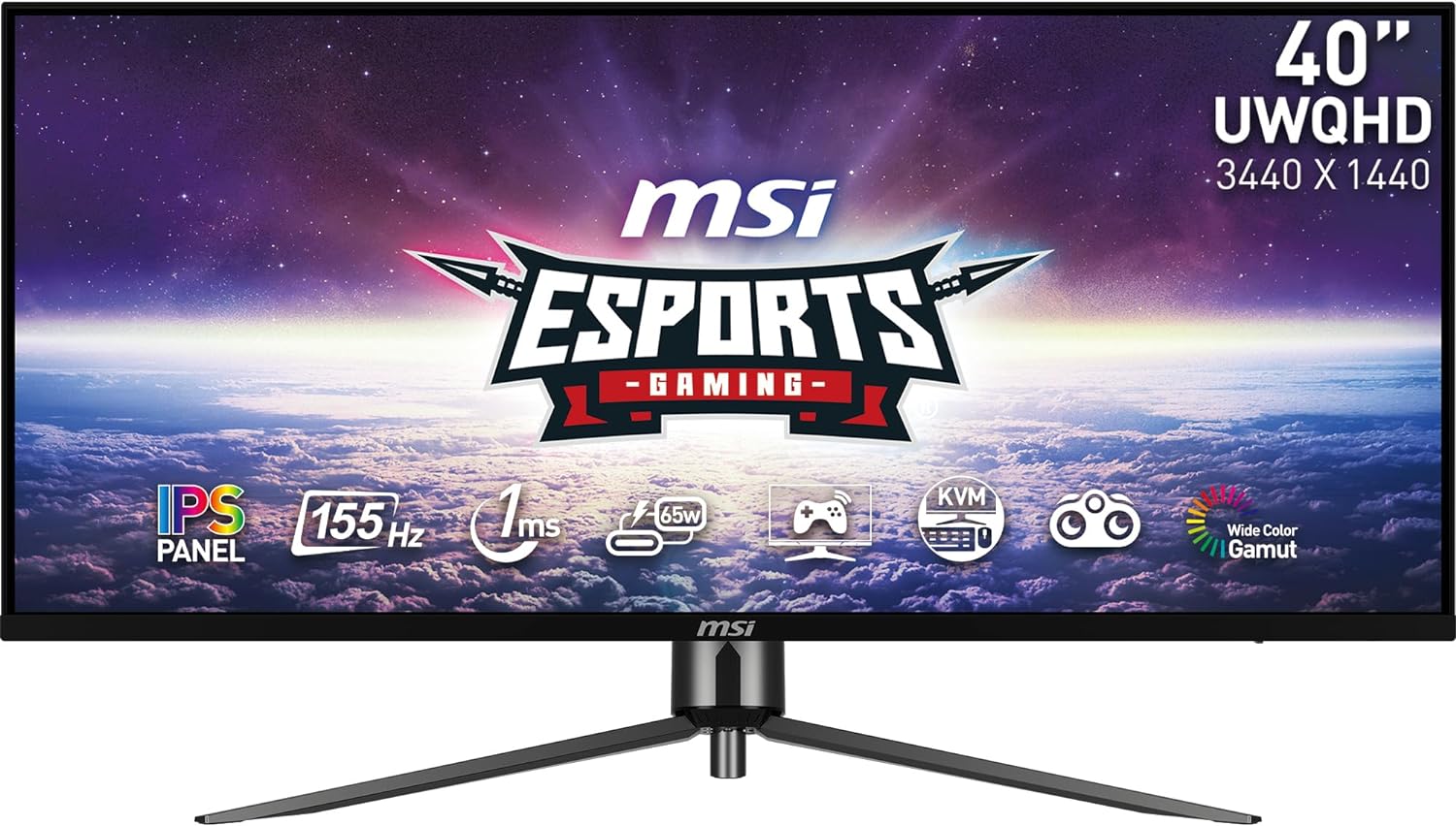 msi MAG 401QR, 40' Gaming Monitor, 3440 x 1440 (UWQHD), IPS, 155Hz, FreeSync Premium, HDR400, HDMI, Displayport, USB C, Tilt, Black
