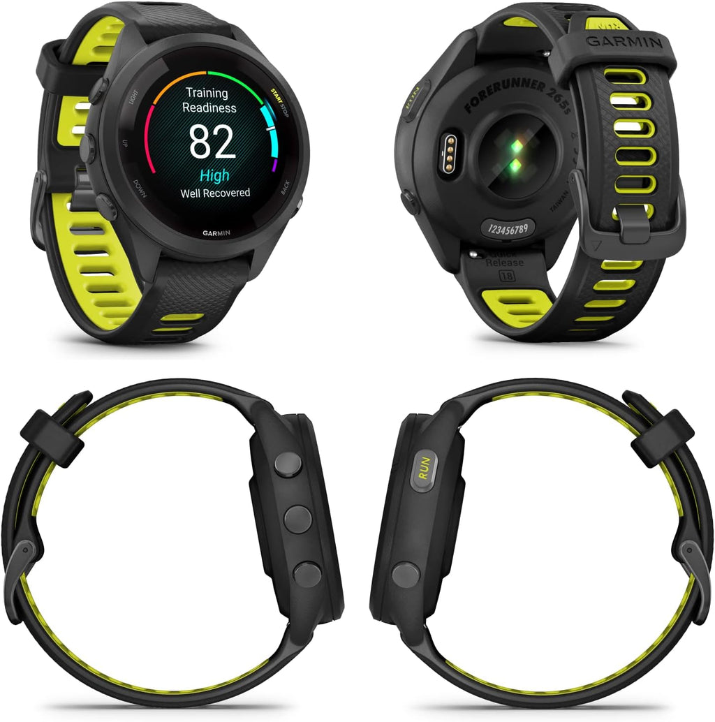 Garmin Forerunner 265S Music GPS Running 42 mm Smartwatch, Black with AMOLED 1.1in Touchscreen Display White Earbuds Bundle, Black +Wht EarBuds