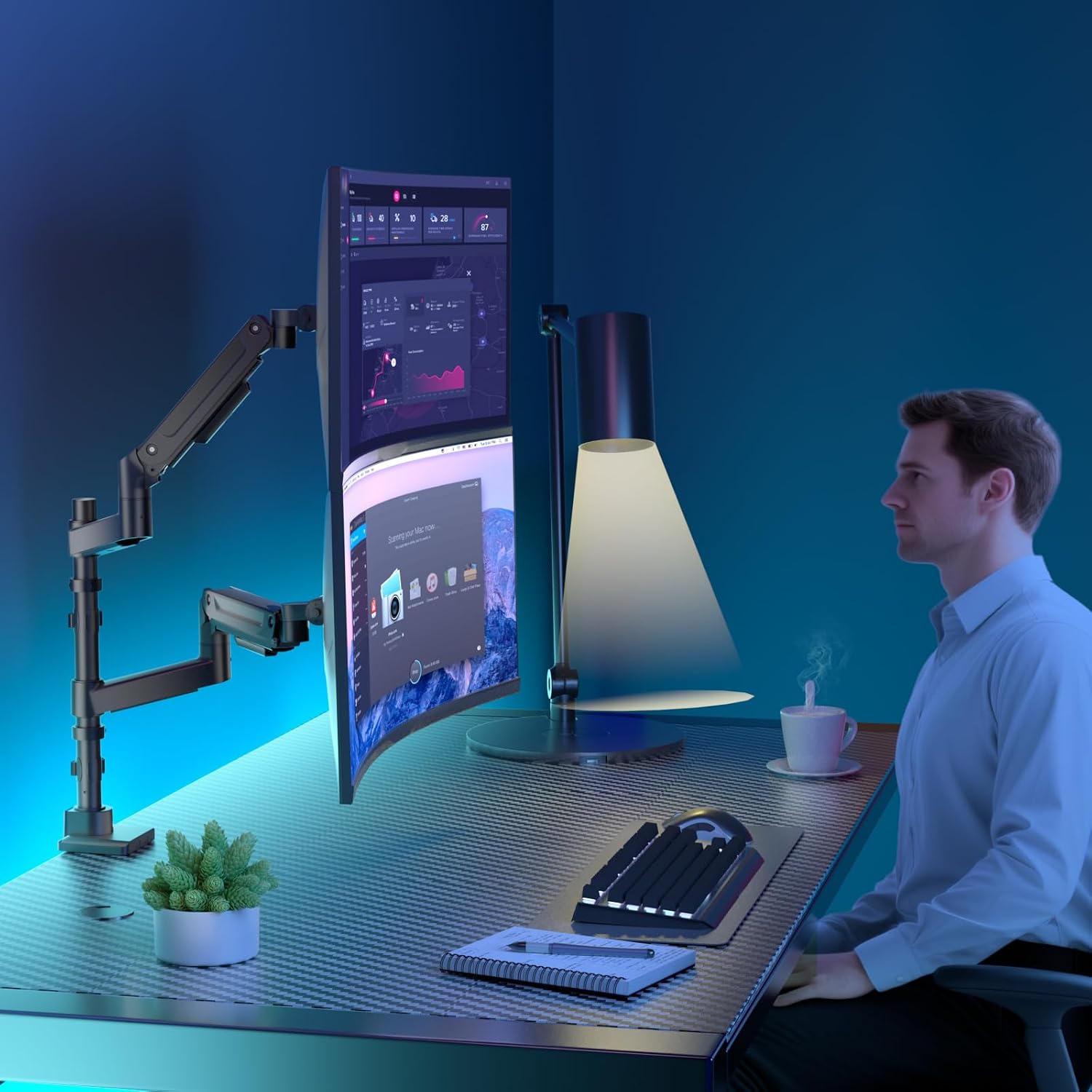 WALI Dual Monitor Mount for Ultrawide Heavy Duty Curved Monitor Stacking, Dual Monitor Arms Fits 13-49 Inch for Ultrawide Screens up to 44lbs, 49 inch Monitor Arm, Black