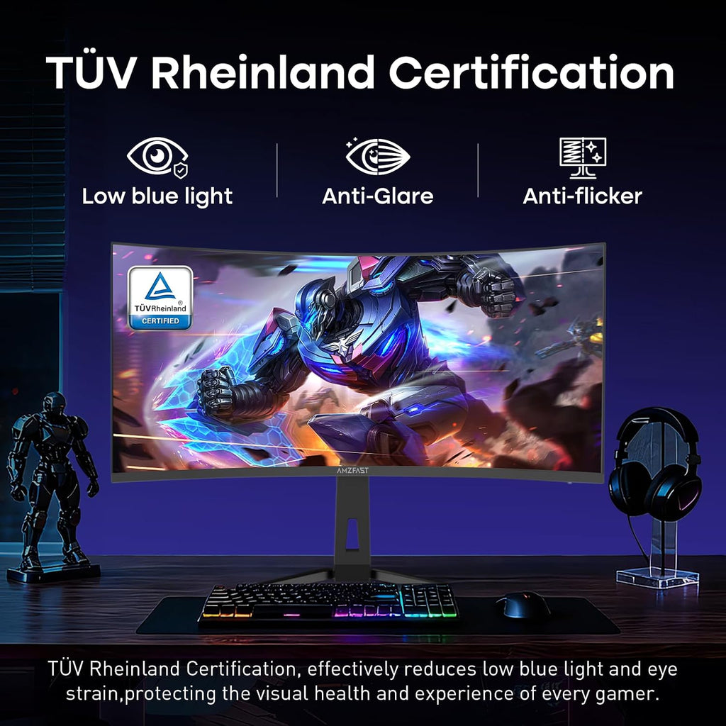 Amzfast 34 Inch Curved Monitor 200Hz UWQHD (3440x1440) Gaming Monitor, 1ms G-SYNC Compatible, 1500R, PIP/PBP, HDR, 131% sRGB, Tilt/Swivel/Height Adjustable,TÜV Rheinland, HDMI 2.1 x 2 & DP 1.4 x 1