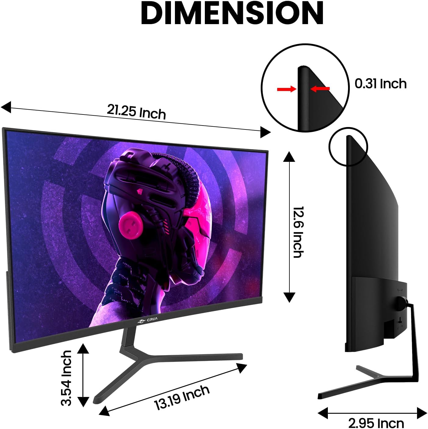 CRUA 24' 240Hz Gaming Monitor, Curved FHD 1920 x 1080P, Built-in Speakers, Support 120% sRGB, AMD FreeSync, Low Motion Blur, Wall Mount Installs Compatible, for Office and Games(HDMI 2.0&DP 1.4)–Black