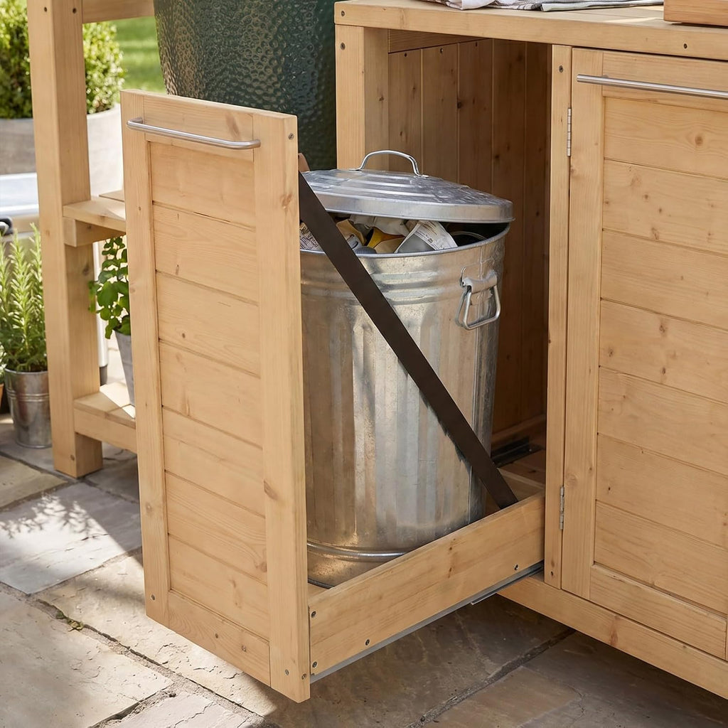 MOUMON 6.7FT Outdoor Grill Gazebo with Trash Bin Cabinet, Cedar Wood BBQ Pavilion with Shelves & Cabinet, Patio Entertain Shade Pavilion for Backyard Garden Beige