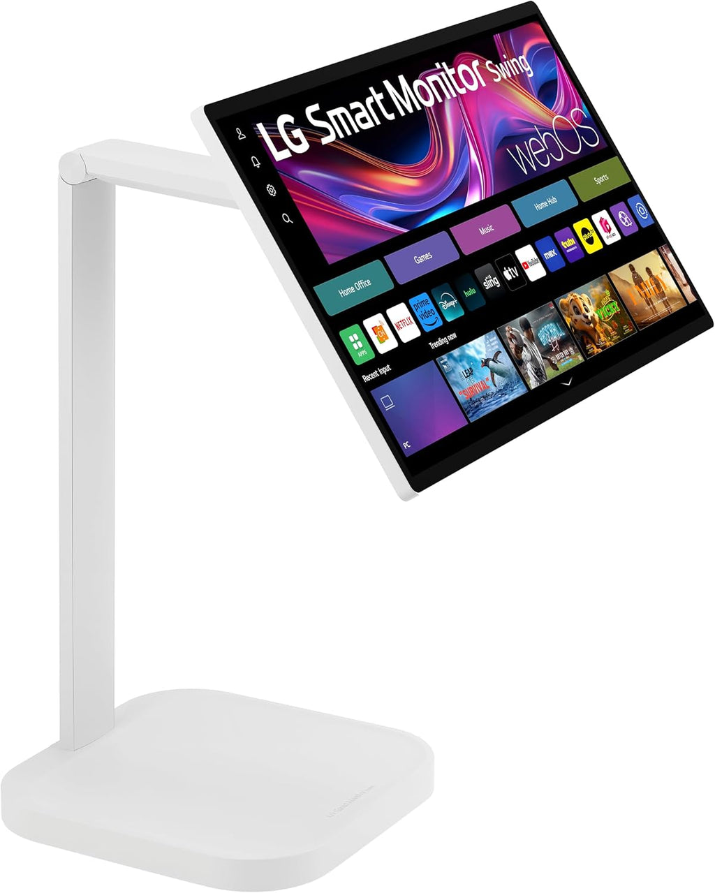 LG Smart Monitor Swing 32U889SA-W 32-Inch 4K UHD (3840x2160) IPS Touchscreen on a Fully Adjustable Wheeled Base HDR10, webOS, Built-in Speaker, HDMI, USB Type-C, Tilt/Height/Swivel/Pivot Stand, White