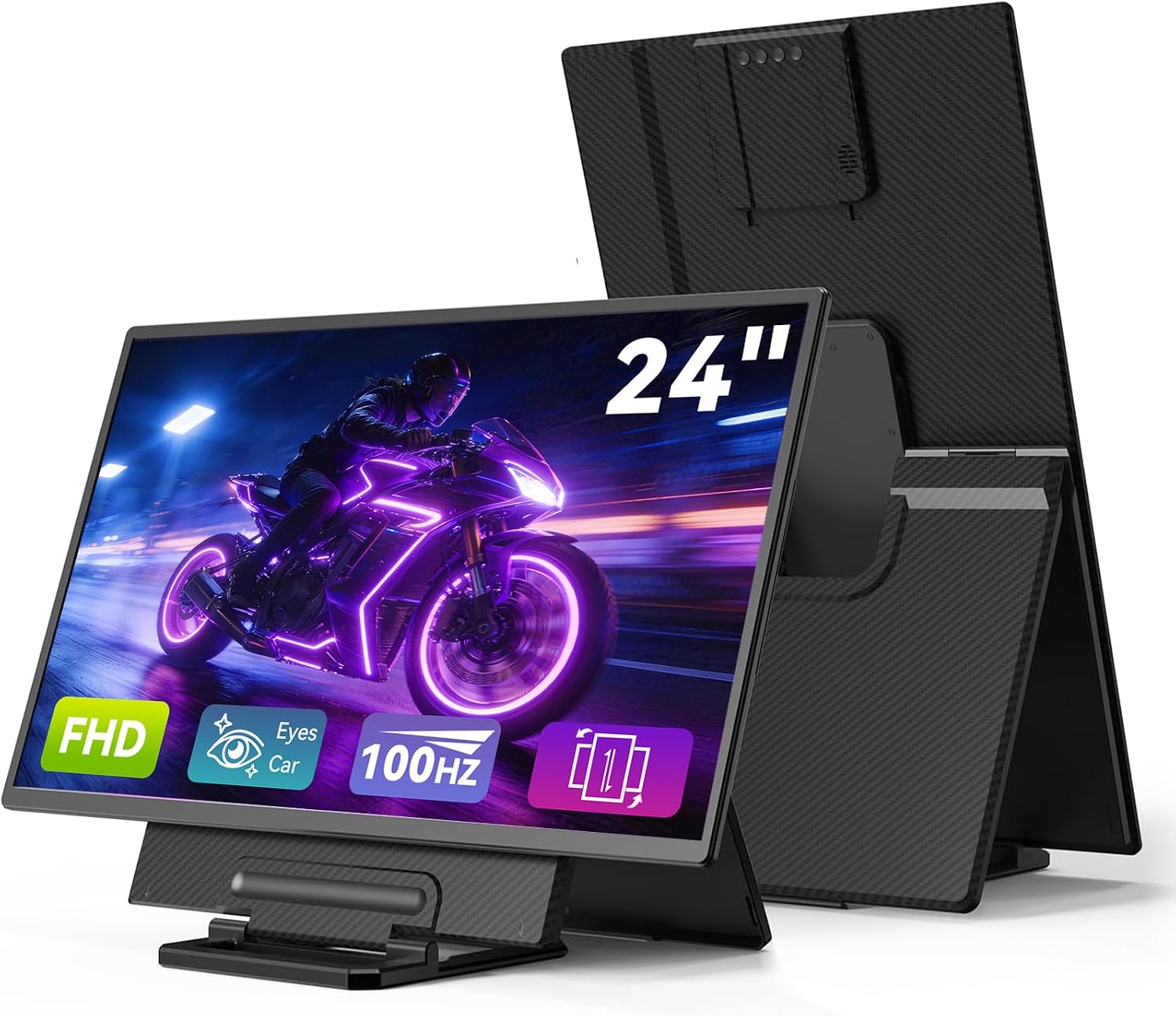 Large Portable Monitor 24 inch - 1080P FHD 100Hz Travel Monitor, 125% sRGB IPS Laptop Screen Extender, VESA Compatible, Height Adjustable Detachable Stand with USB-C HDMI for Work Gaming Office Home