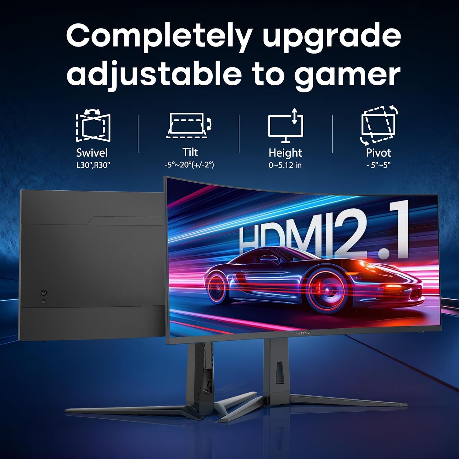 Amzfast 34 Inch Curved Monitor 200Hz UWQHD (3440x1440) Gaming Monitor, 1ms G-SYNC Compatible, 1500R, PIP/PBP, HDR, 131% sRGB, Tilt/Swivel/Height Adjustable,TÜV Rheinland, HDMI 2.1 x 2 & DP 1.4 x 1