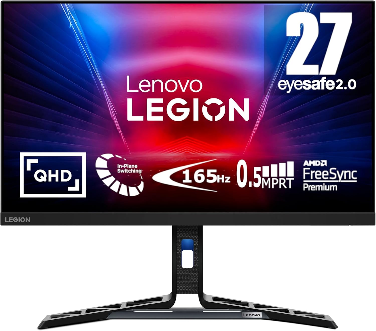 Lenovo Legion R27q-30 Gaming Monitor, 27' QHD Display, 180Hz, 0.5ms Response, AMD FreeSync Premium, Lift/Tilt/Pivot/Swivel Stand, HDMI 2.1 and DisplayPort 1.4, 350 nits, Raven Black