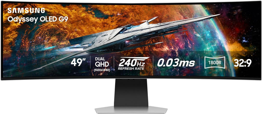 Samsung 49' Odyssey OLED G9 (G95SC) Curved Smart Gaming Monitor, QD-OLED, 240Hz, 0.03ms, FreeSync Premium Pro, G-Sync Compatible, Dual QHD, Neo Quantum Processor, LS49CG954SNXZA