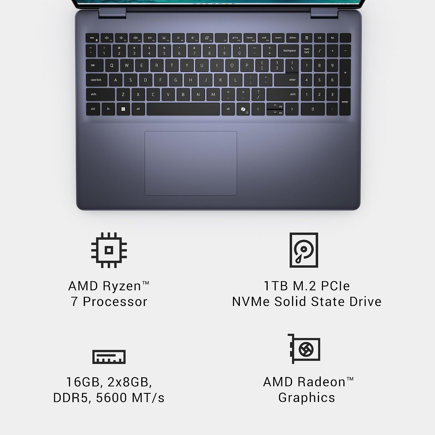 Dell Inspiron 16 5645 Laptop - 16.0 16:10 FHD+ (1920 x 1200) Display, AMD Ryzen 7-8840U, 16GB DDR5 RAM, 1TB SSD, AMD Radeon Graphics, Windows 11 Home, Onsite & Migrate Services - Midnight Blue