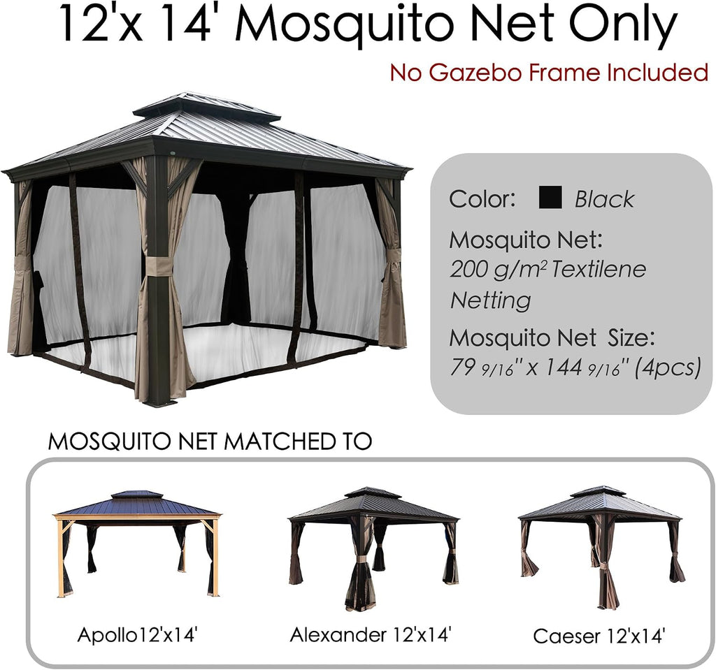 Kozyard Gazebo Privacy Screen Netting for 12' x 14' Gazebo, Textilene Mesh Net for Hardtop Gazebo, Breathable Outdoor Gazebo Netting