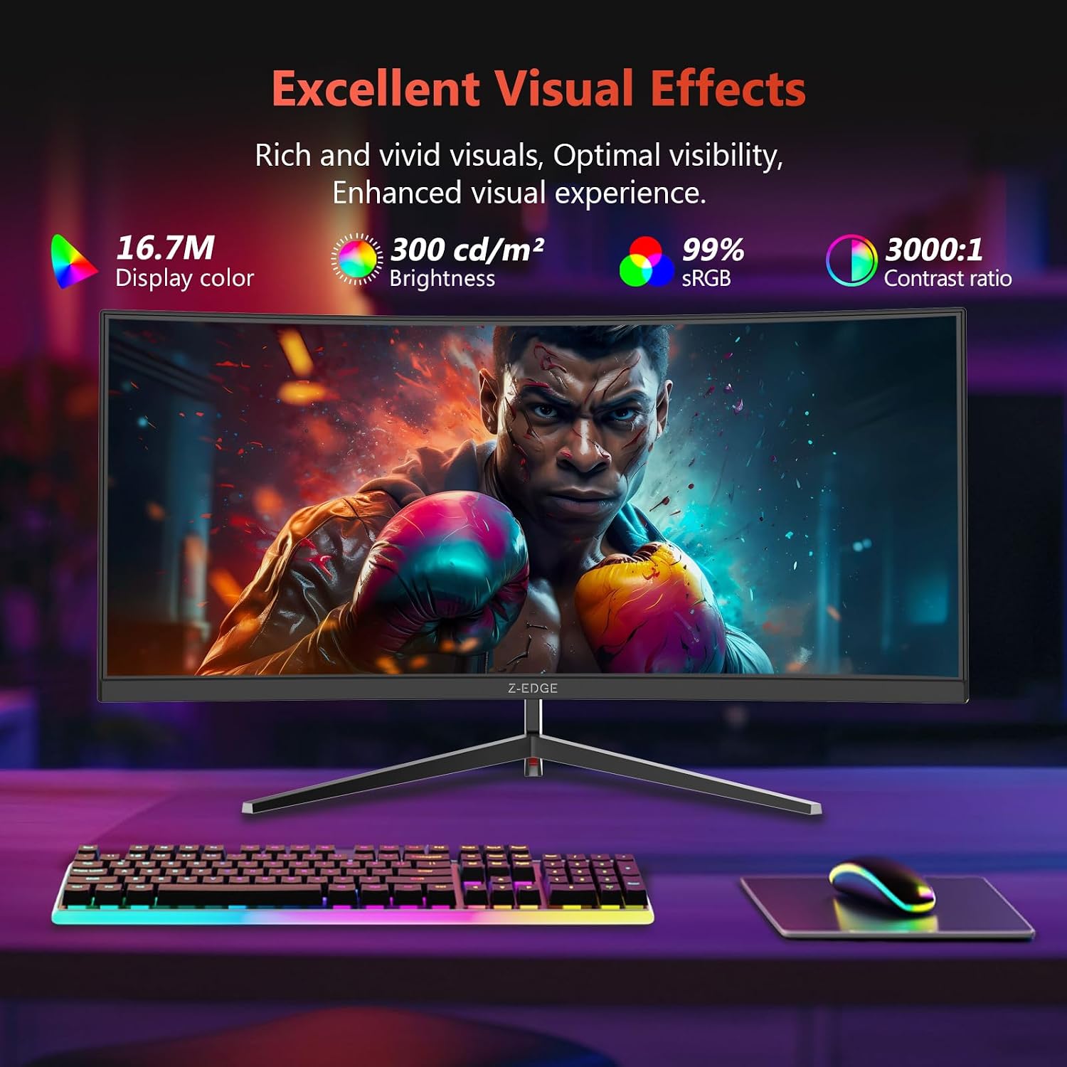 Z-Edge 30' Curved Gaming Monitor, WFHD1080P 200Hz 165Hz Monitor, MPRT 1ms, 21:9 Aspect Ratio, 1500R Curved, 16.7M Colors, 3000:1 Contrast, UG30 PIP-PBP, 2X DP 1.4 Ports and 2X HDMI 2.0 Port