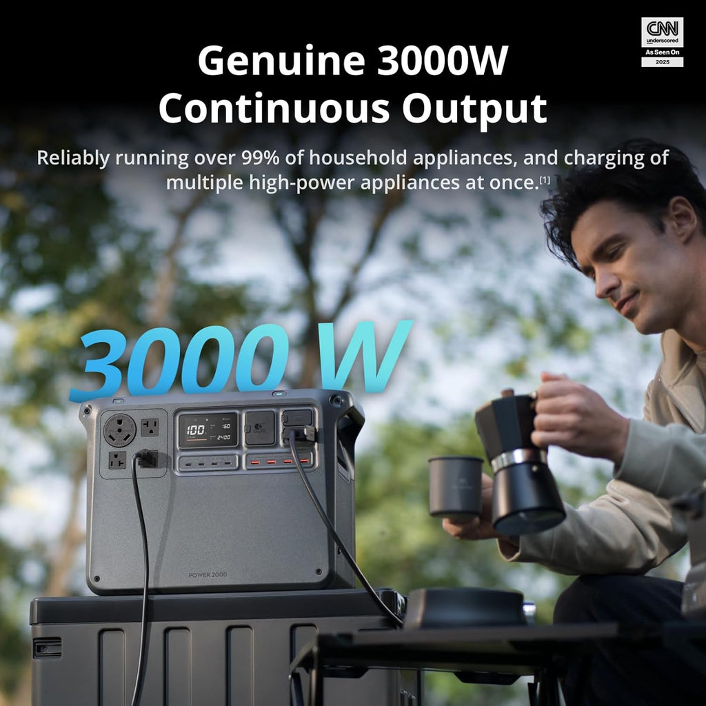 DJI Power 2000 Portable Power Station, 2048Wh LFP Battery, Compact Size, 3000W Stable Output, 0-80% Recharge in 55 Mins, Electric Generator for Home, Camping & RVs, Off-Grid