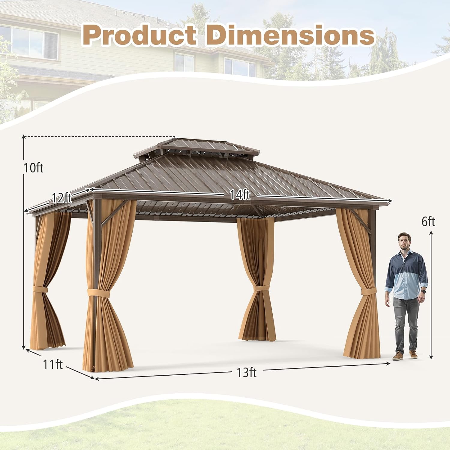 Tangkula 12x14 FT Hardtop Gazebo, Outdoor Permanent Pavilion Shelter with Netting & Curtain, Heavy-Duty Double Galvanized Metal Roof, Aluminum Frame, Outdoor Gazebo for Patio Garden Deck Lawn
