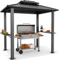 Hoteel 6x8 Hardtop Grill Gazebo, Outdoor Patio BBQ Gazebo with Galvanized Steel Double Roof, Hardtop Barbecue Canopy with 2 Side Shelves for Deck Lawn Backyard Garden,Black