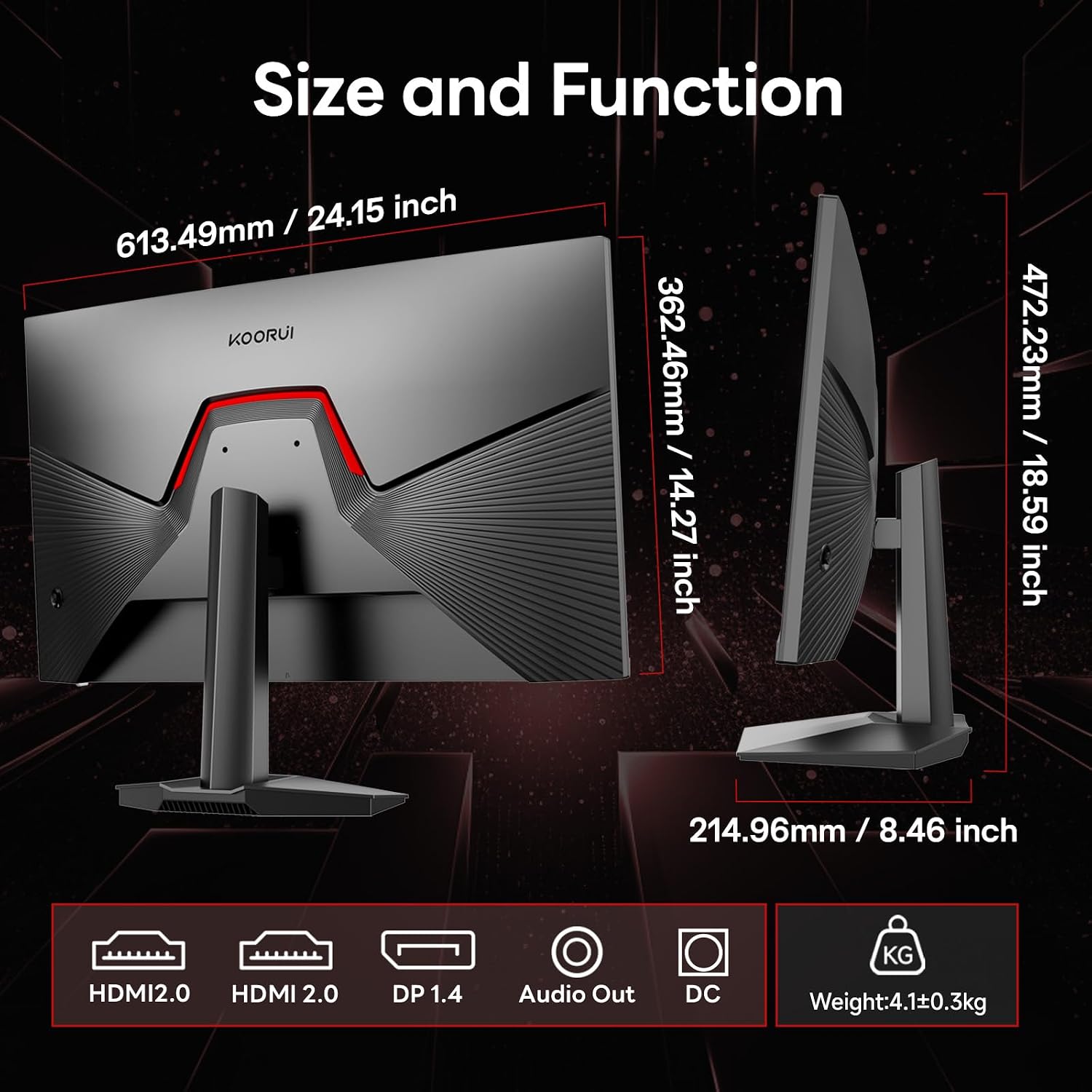 KOORUI 27 inch QHD Gaming Monitor 260hz/240hz, 1440p,HDR400,Fast IPS,2560X1440, 1ms, VESA Mountable, Adaptive Sync, HDMI & DP, 120% sRGB, Eye-Cared, G2721X