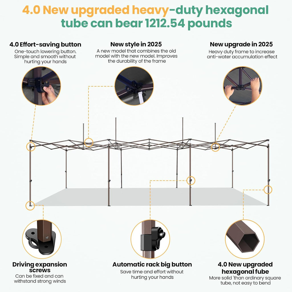 COBIZI 10x30 Pop Up Heavy Duty Canopy with 8 Sidewalls and Hexagonal Legs, Easy up Tent for Party, Wedding and Commercial, Outdoor Canopy with Roller Bag, Sand Bags, Waterproof & UPF50+ (Black)