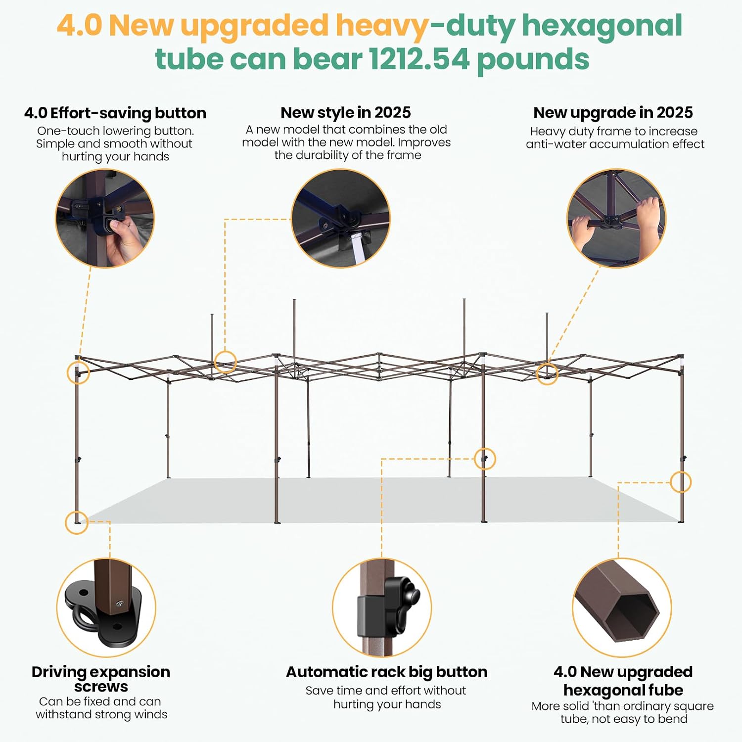 COBIZI 10x30 Pop Up Heavy Duty Canopy with 8 Sidewalls and Hexagonal Legs, Easy up Tent for Party, Wedding and Commercial, Outdoor Canopy with Roller Bag, Sand Bags, Waterproof & UPF50+ (Black)