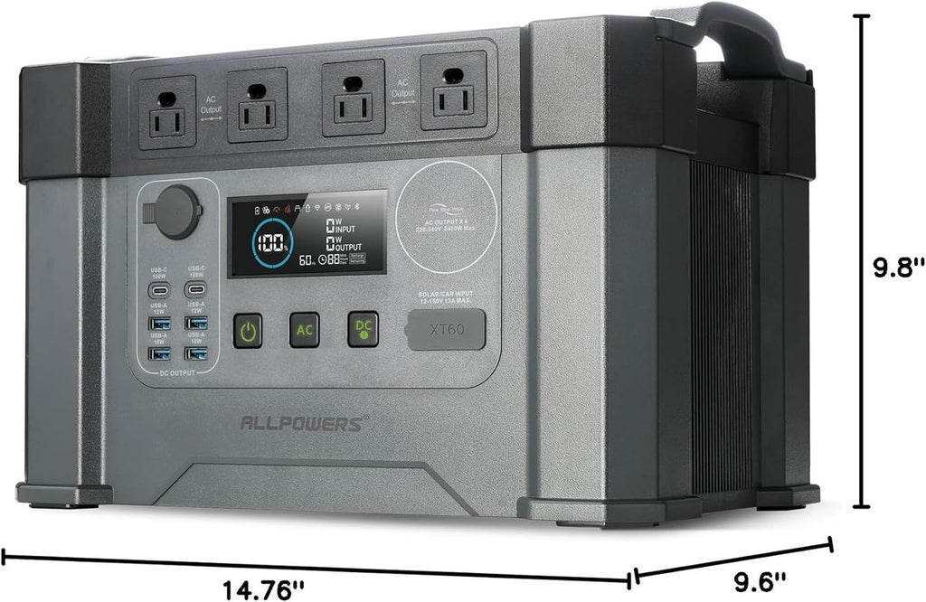ALLPOWERS S2000 PRO 2400W(4000W peak)/1451Wh Portable Power Station,4x2400W AC Outlets, Solar Generator,MPPT 1000W Max,UPS<15ms,Electric Generator for Home Backup,RV,Camping or Outdoor Use