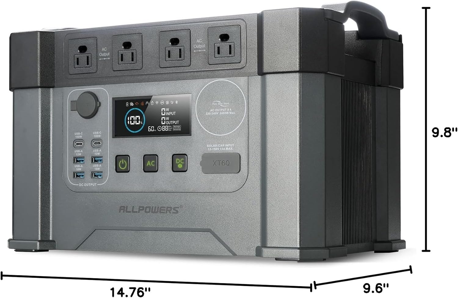 ALLPOWERS S2000 PRO 2400W(4000W peak)/1451Wh Portable Power Station,4x2400W AC Outlets, Solar Generator,MPPT 1000W Max,UPS<15ms,Electric Generator for Home Backup,RV,Camping or Outdoor Use
