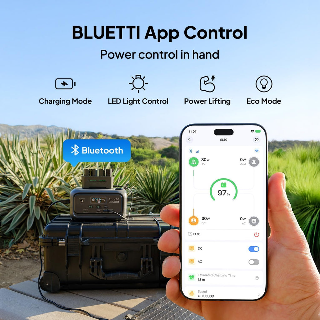 BLUETTI Elite 10 Mini Portable Power Station, 128Wh LiFePO4 Battery with 200W AC Outlet, Flight-Approved Power Bank for Travel, Fast Recharge Solar Generator for Camping & Outage Emergency Backup