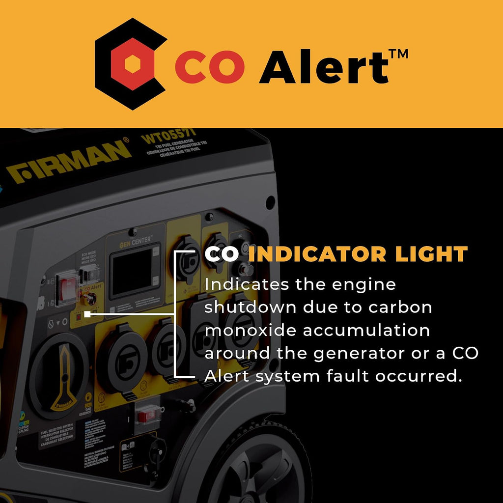 FIRMAN WT05571 Tri Fuel Inverter Portable Generator, 6850W Electric Start, Gas, Propane, Natural Gas Power, Whisper Series Quiet Operation, CO Alert Safety, RV Ready 120 240V Backup Generator