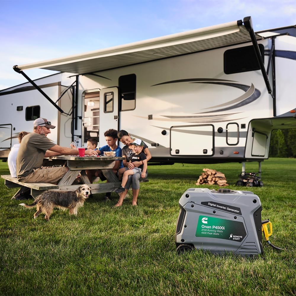 Cummins Onan P4500iDF Dual Fuel Inverter Generator – 4500W Gas/4050W Propane, Remote Start, Ultra-Quiet 52 dBA, RV Ready, LED Display, 15-Hr Run Time