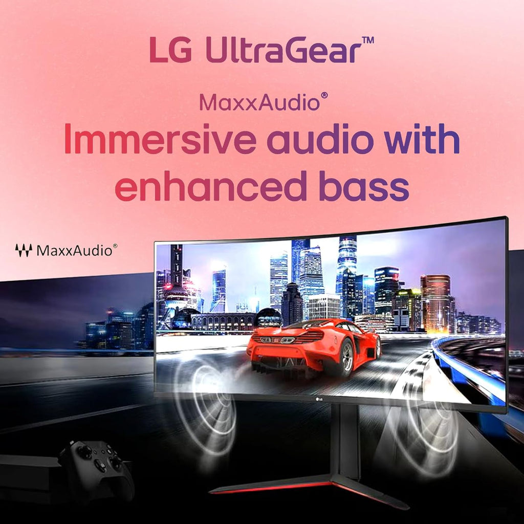 LG 34' Ultragear Curved Gaming Monitor, WQHD (3440 x 1440),160Hz, AMD FreeSync Premium, HDR10, 99% sRGB, Tilt/Height Adjustable Stand, Built-in Speakers