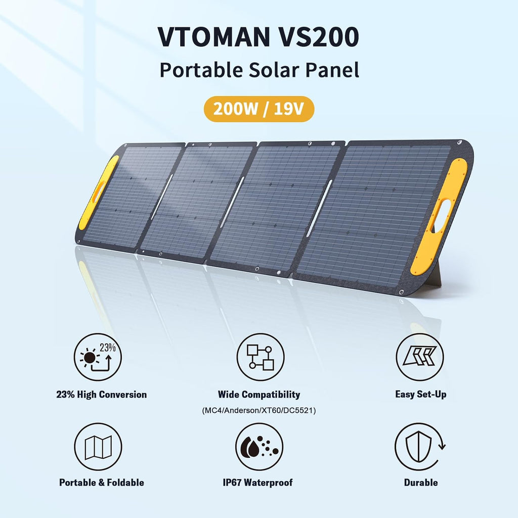 VTOMAN 2376Wh Portable Power Station with Extra Battery & 200W Solar Panel - 1500W Up to 3000W Solar Power Generator for Home Backup, Off-grid, Road Trip, RV, Camping, Fishing, Vehicle Emergency
