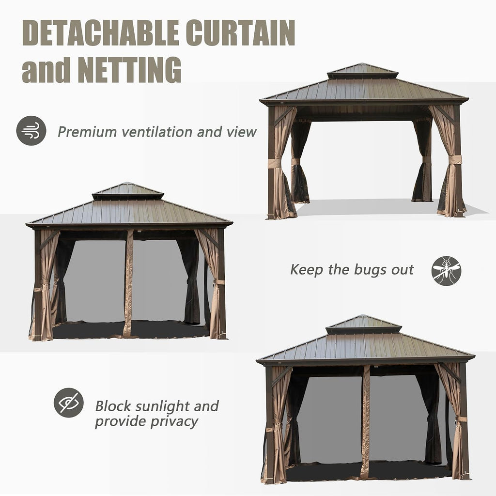 Domi 8x8FT Outdoor Gazebo, Patio Gazebo with Galvanized Steel, Hardtop Gazbo for Patio, Deck, Backyard, Curtain and Netting Included