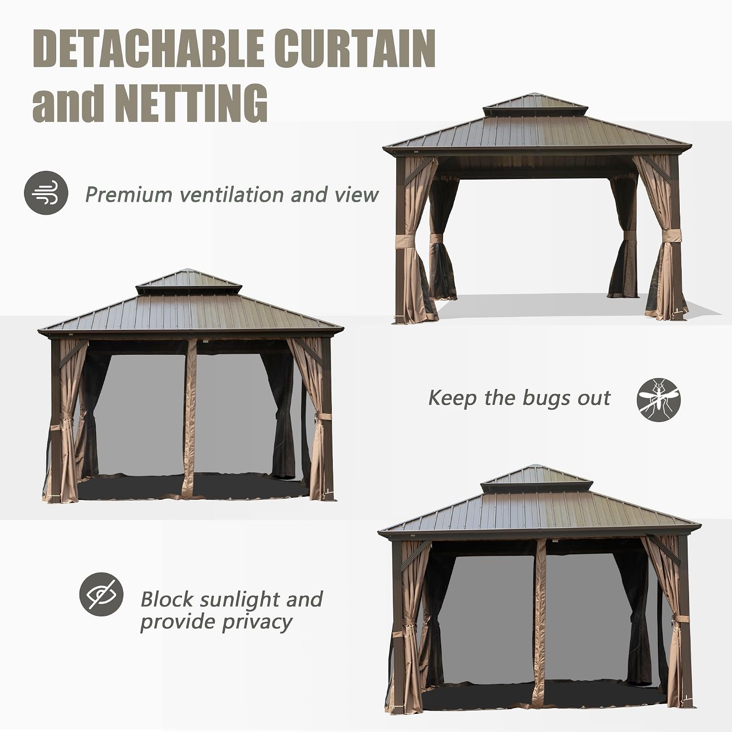 Domi 8x8FT Outdoor Gazebo, Patio Gazebo with Galvanized Steel, Hardtop Gazbo for Patio, Deck, Backyard, Curtain and Netting Included
