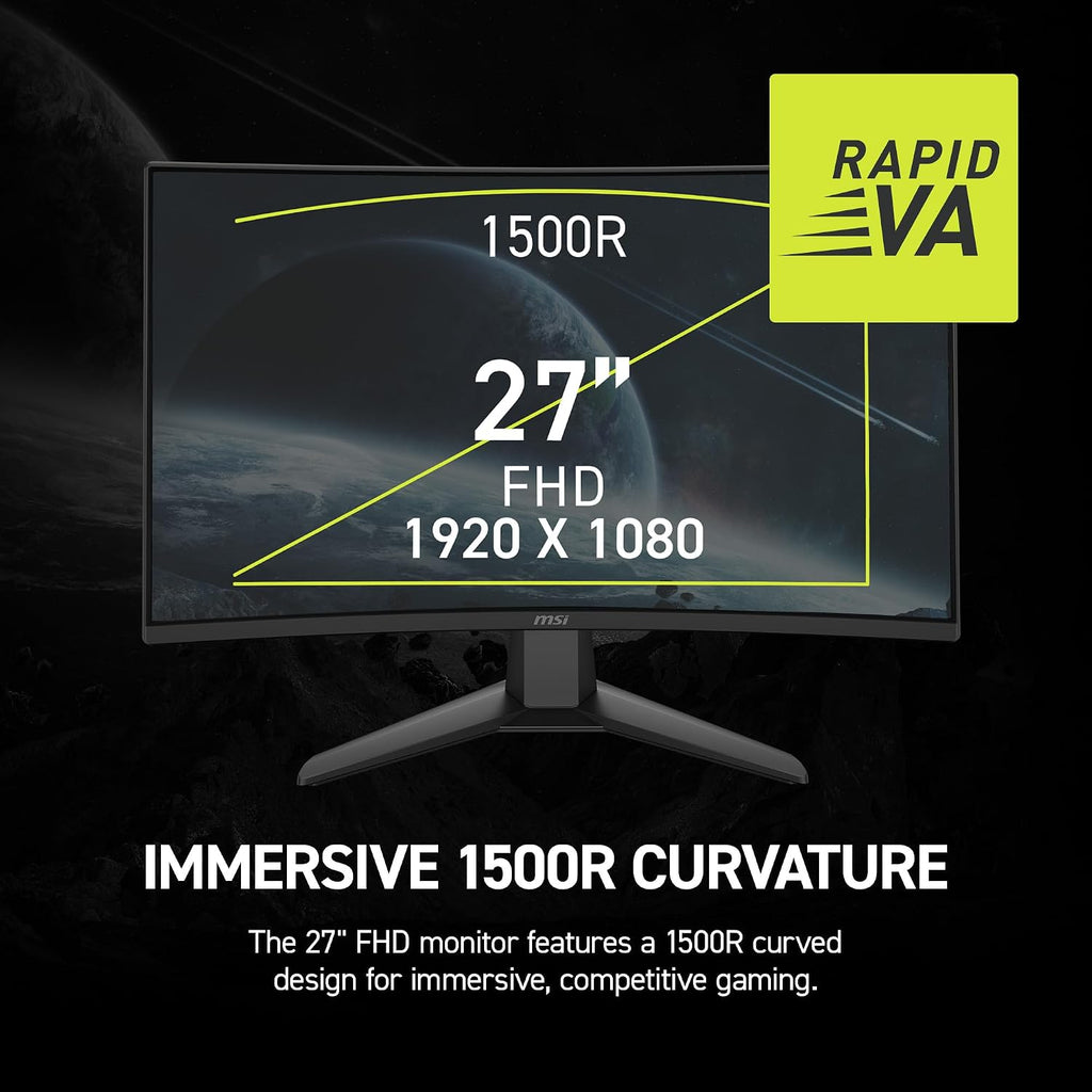 msi MAG 274CF X24 27-inch 1920 x 1080 (FHD) Gaming Monitor, 240Hz, AMD Adaptive-Sync, HDR Ready, HDMI, VGA Port, VESA Mountable, Tilt, 4-Side Slim Bezel, 0.5ms, Black