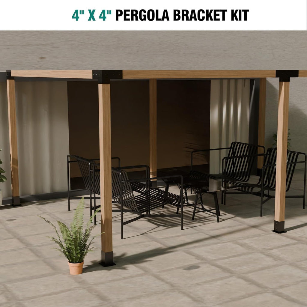 HAYOHRT Pergola Brackets, Woodworks Pergola Kit 4PC 3-Way Corner Bracket & 2PC 4-Way Bracket & 4PC Post Base for 4x4'' (Actual: 3.5x3.5'') Wood Beams Elevated Wood Stand Kit Pergola/Gazebo Kit
