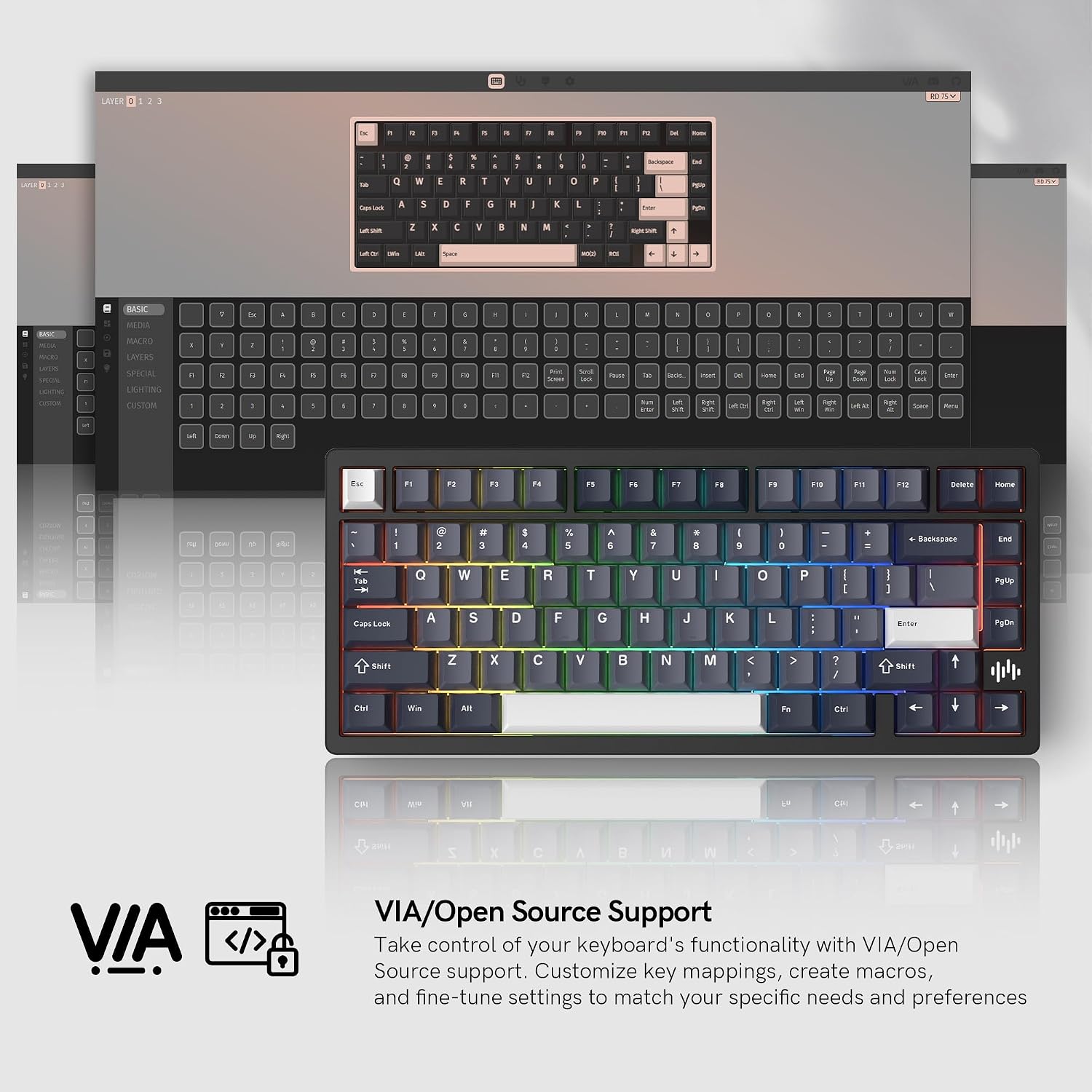 Womier RD75 Pro 75% Wireless Gaming Keyboard, Quick Release Aluminum Keyboard, QMK/VIA Tri-Mode Mechanical Key Board Custom Hot Swappable with RGB Creamy for Windows/Mac/PC (Black)