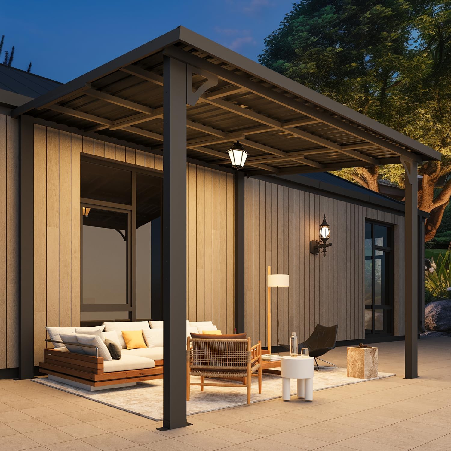 AECOJOY 10'x8' Pergola Hardtop Outdoor Gazebo for Patio, Small Heavy Duty Lean to Metal Pergolas and Gazebos Clearance, Wall-Mounted Grill Gazebo Galvanized Steel Patio Roof Awnings for Patio, Decks