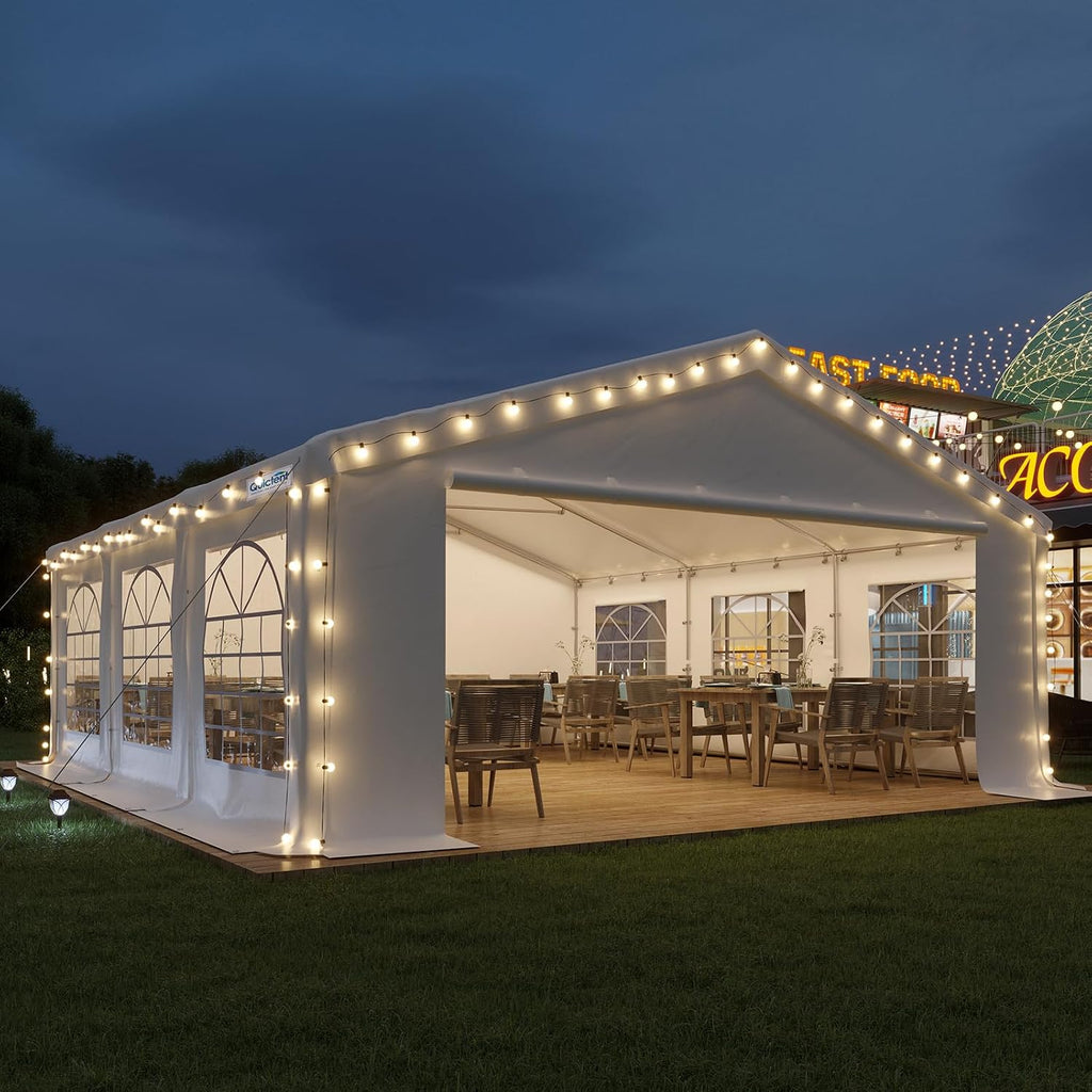 Quictent 20x20ft Party Tent Heavy Duty Outdoor Gazebo White Wedding Tent Canopy Event Shelter Carport with Removable Sidewalls& Carry Bags