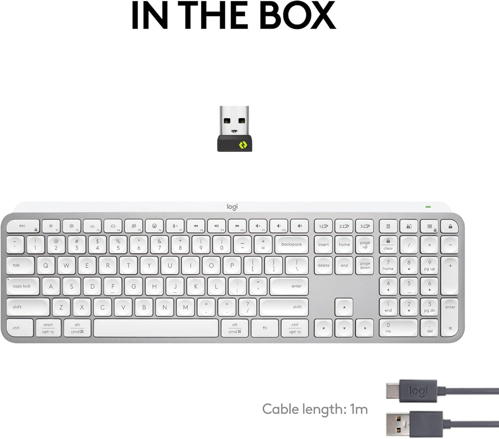 Logitech MX Keys S Wireless Keyboard, Low Profile, Fluid Precise Quiet Typing, Programmable Keys, Backlighting, Bluetooth, USB C Rechargeable, for Windows PC, Linux, Chrome, Mac - Pale Grey