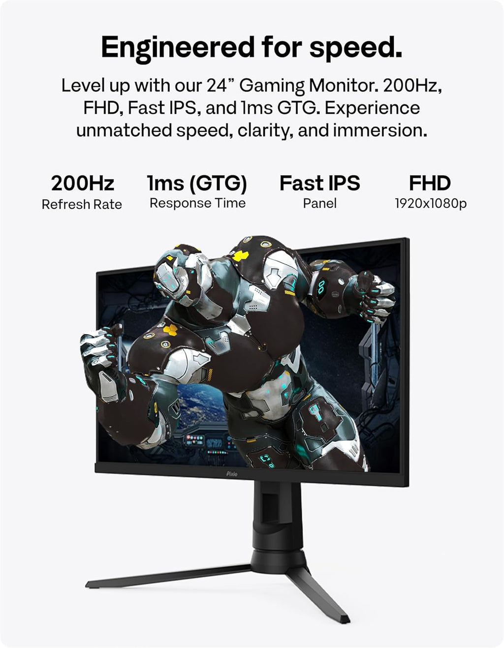 Pixio PX248 PRO V2 24 inch 200Hz Refresh Rate FHD 1080p Resolution Fast IPS Panel 1ms GTG Response Time Gaming Monitor