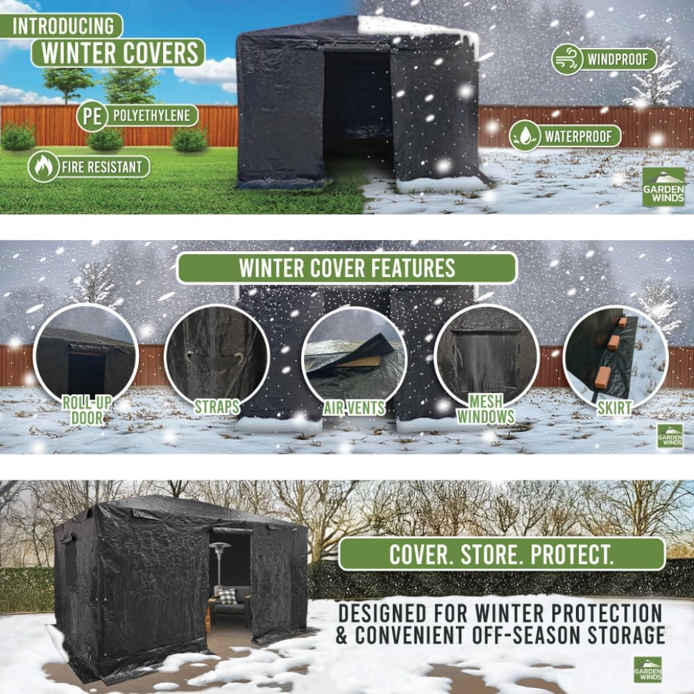 Garden Winds Winter Cover Compatible with The Yardistry YM12944 12' X 16' Tall Hard Top Gazebo – Heavy Duty Protective Enclosure for Outdoor Storage, Waterproof, Windproof and Flame Resistant – Black