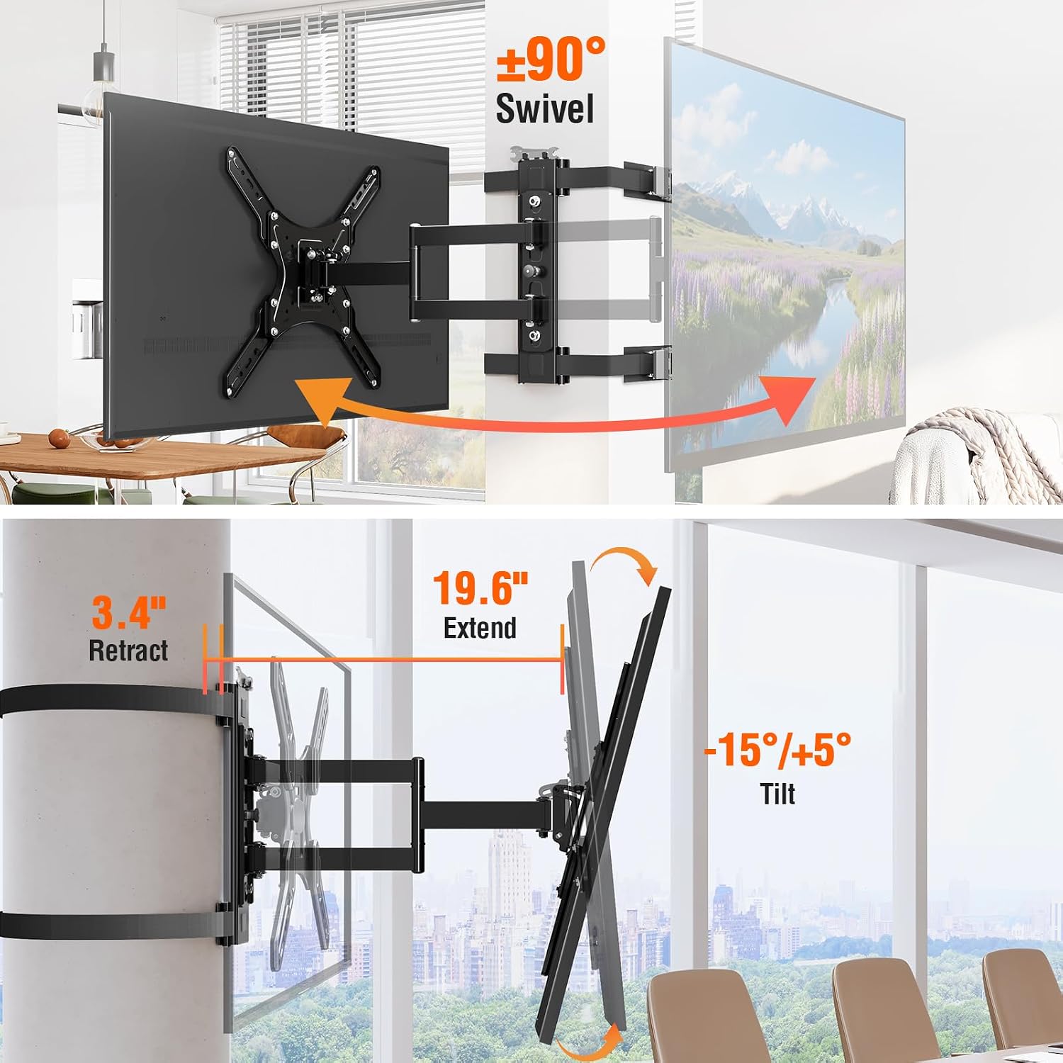 ELIVED Outdoor Pillar TV Mount for Most 26'-60' TVs, Column TV Mount Weatherproof for Gazebo Patio Pergola, No Drill tv Bracket Swivel and Tilt, Fits Multi-Shaped Poles, Max VESA 400x400mm, 77 Lbs.