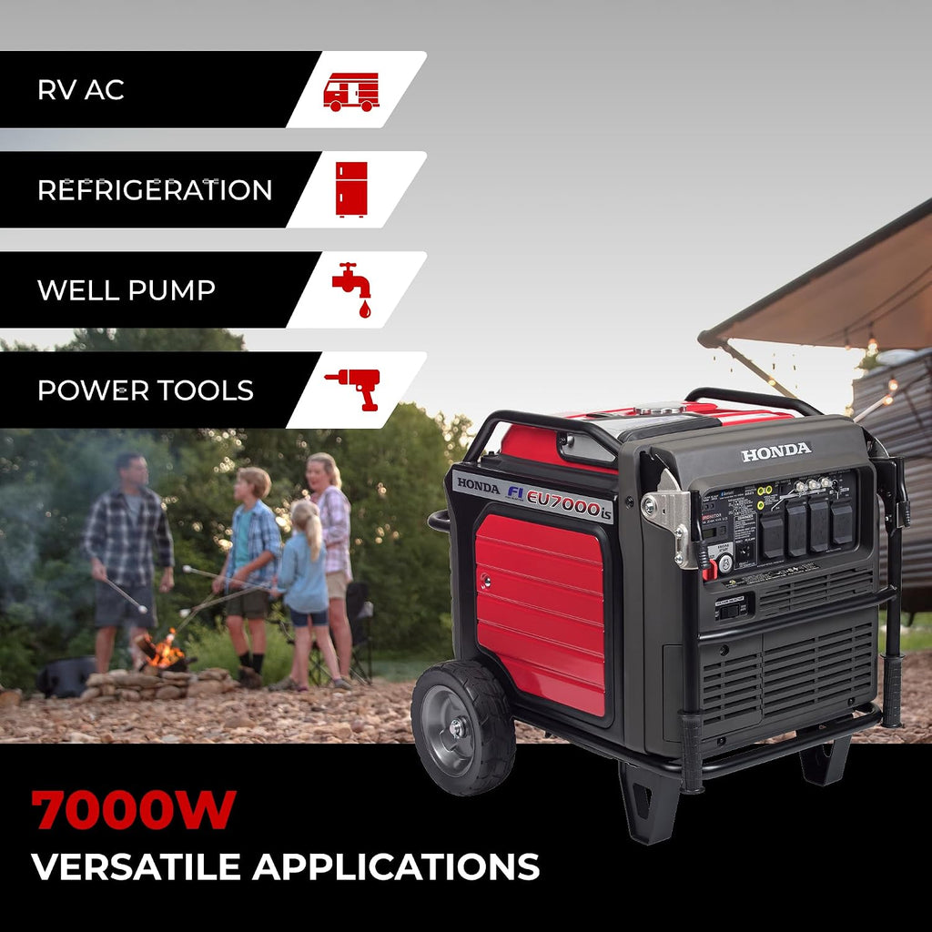 Honda EU7000iS 7000 Watt Inverter Generator, Super Quiet 120/240V Gas Powered Portable Generator for Camping, RV, Tailgating, or Home Backup Power Supply, Up to 16 Hour Run Time (EU7000ISNAC1)