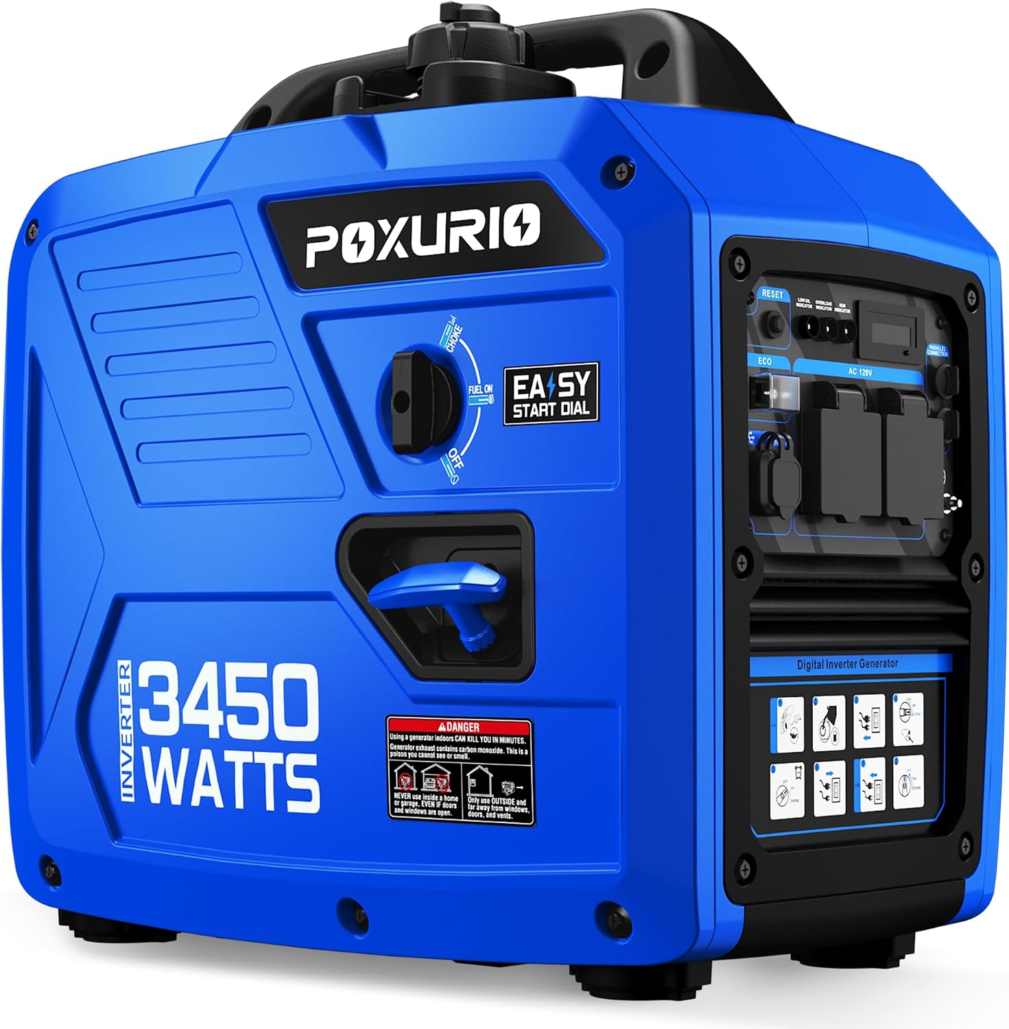 3450-Watt Portable Inverter Generator for Camping & RV, 1.6 Gallon Gas Tank for 8.3 Hours Use, 120V Gas Powered Generator Ultra-Quiet Operation, EPA Compliant, Blue