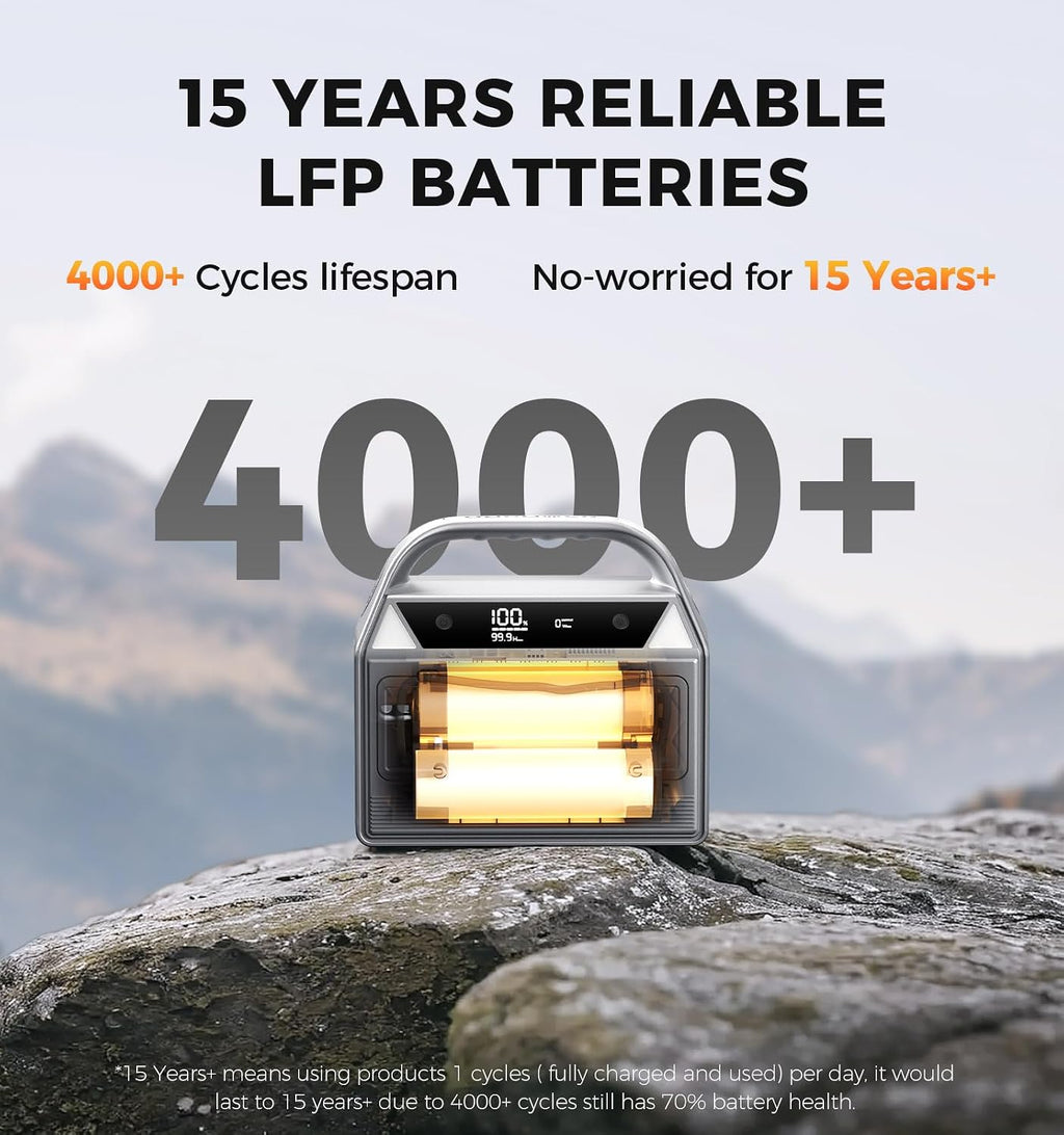 UDPOWER C400 400W Portable Power Station(New Version2.0) with 40W Portable Solar Panel l 256Wh LiFePO4 Battery, 800W Surge| AC Outlet,USB-C,12V DC | for Camping, RV, Emergency Backup