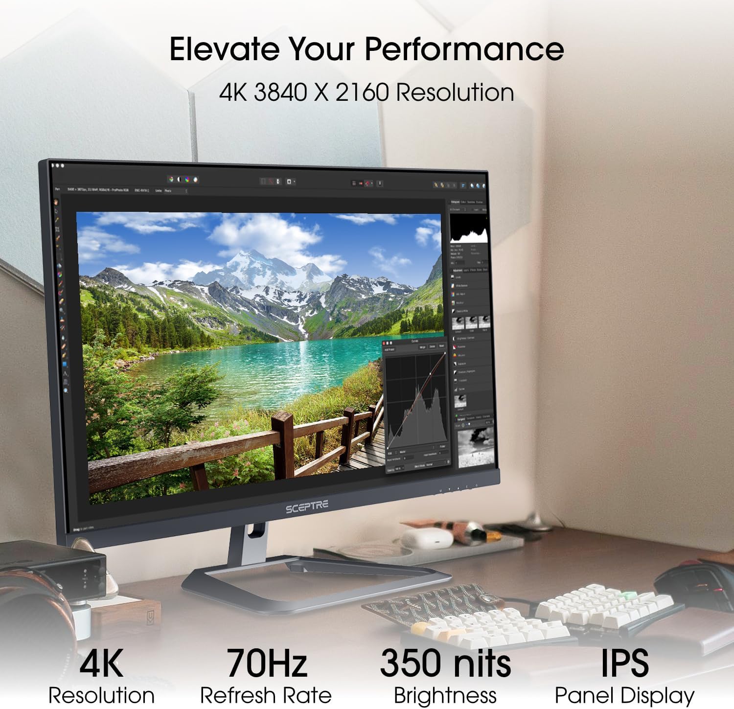 Sceptre Prime 4K IPS 27' 3840 x 2160 UHD Monitor up to 70+Hz DisplayPort HDMI 100% sRGB Build-in Speakers, Machine Black 2026 (U275W-UPT Series)