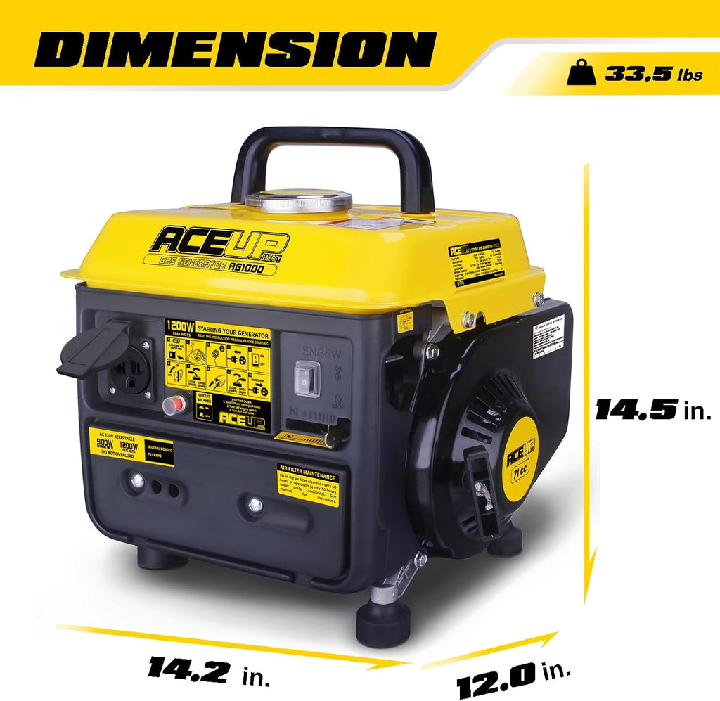 Aceup Energy 1,200W Gas-Powered Generator, Small Portable Generator Camping Ultralight, EPA & CARB Compliant