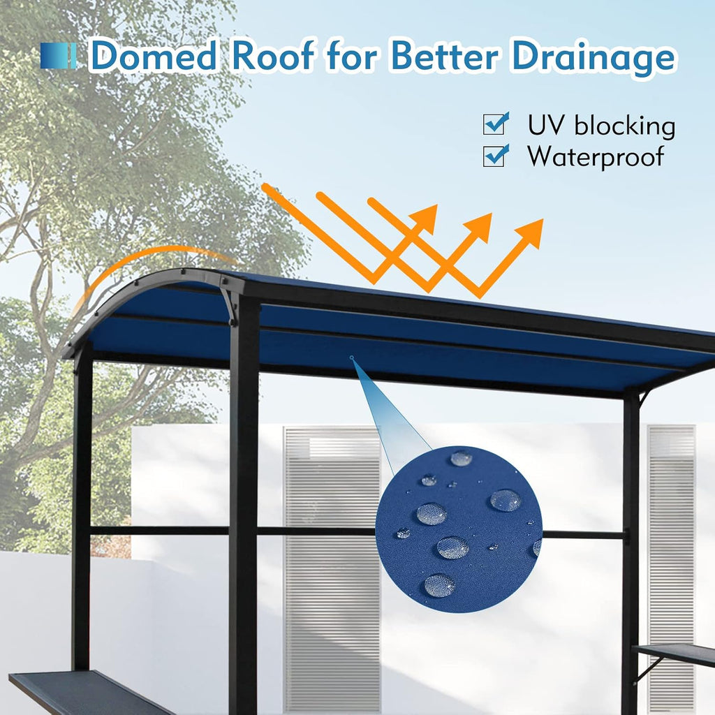 COBANA Grill Gazebo 8'by 4.6' Outdoor Patio BBQ Canopy with Single-Tier Soft Top and Metal Shelves, Blue