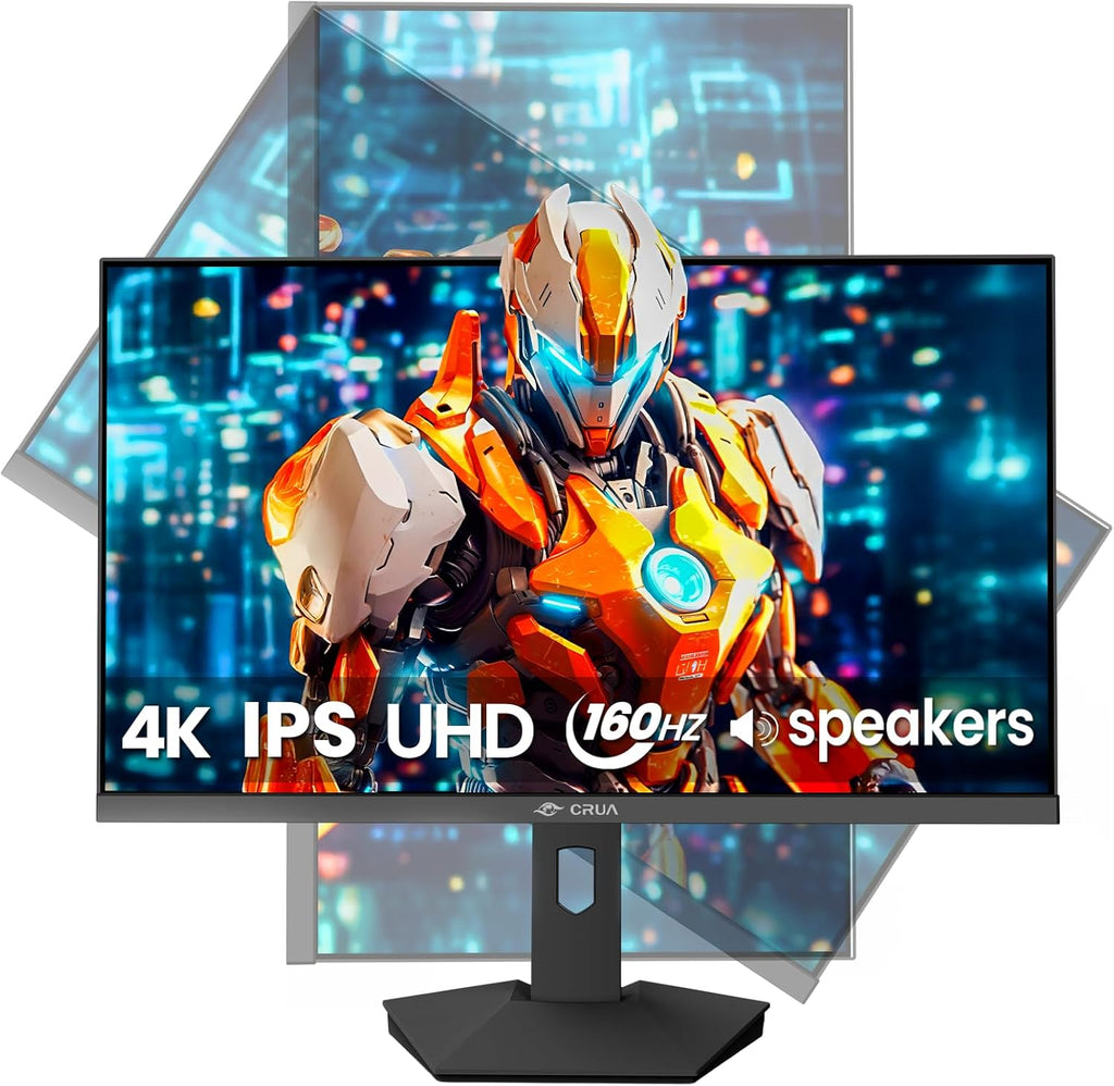 CRUA 27' 4K Gaming Monitor, UHD 3840x2160 160Hz IPS Screen, Height/Pivot/Swivel/Tilt Adjustable Vertical Monitor, Support AMD FreeSync, Built-in Speakers, 120% sRGB, PIP/PBP, HDMI 2.1 & DP 1.4-Black