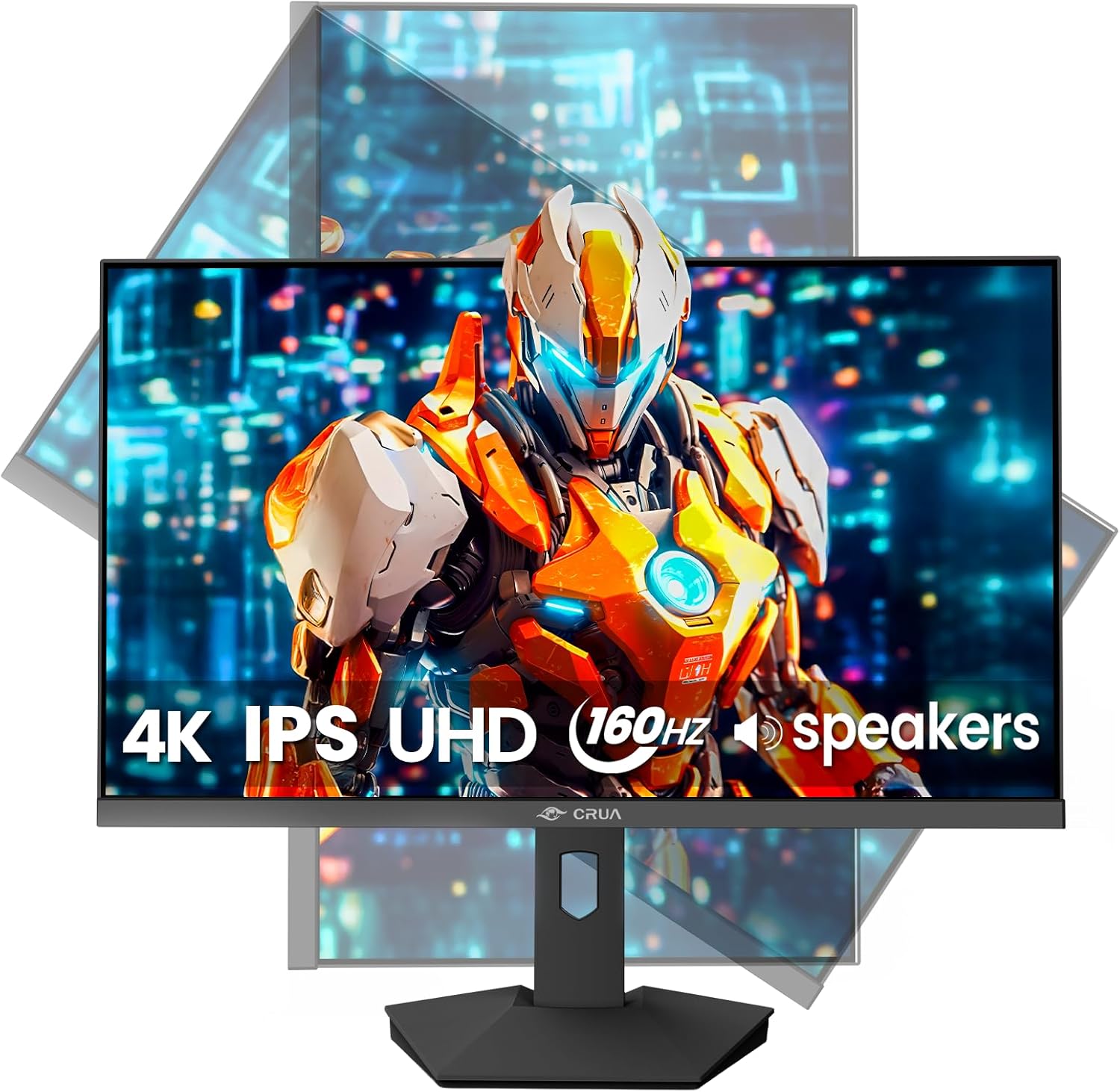 CRUA 27' 4K Gaming Monitor, UHD 3840x2160 160Hz IPS Screen, Height/Pivot/Swivel/Tilt Adjustable Vertical Monitor, Support AMD FreeSync, Built-in Speakers, 120% sRGB, PIP/PBP, HDMI 2.1 & DP 1.4-Black