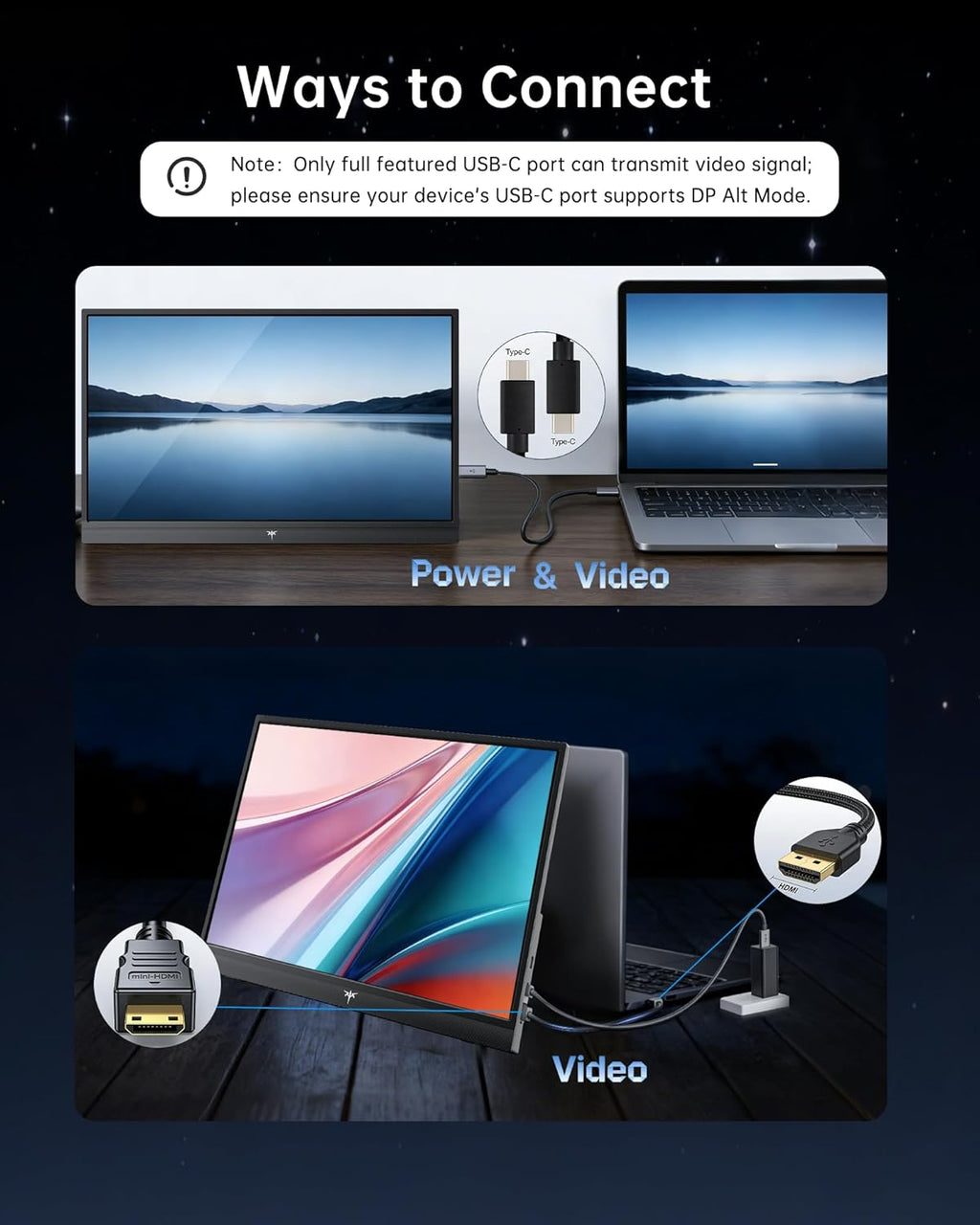 KTC Portable Monitor 15.6 Inch, FHD 1080P Travel Laptop Monitor Extender with USB-C HDMI, Ultra-Slim IPS HDR Display with Speakers, Second Monitor Screen for Laptop Phone Xbox Mac Switch, Black H15F9