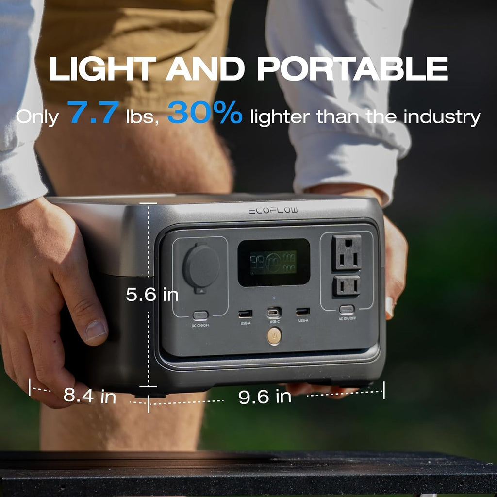 EF ECOFLOW RIVER 2 Portable Power Station, 256Wh LiFePO4 Battery, 1-Hour Fast Charge, Up to 600W AC Outlets, Solar Generator for Camping/Outdoor/Home Backup, Includes Solar Charging Cable