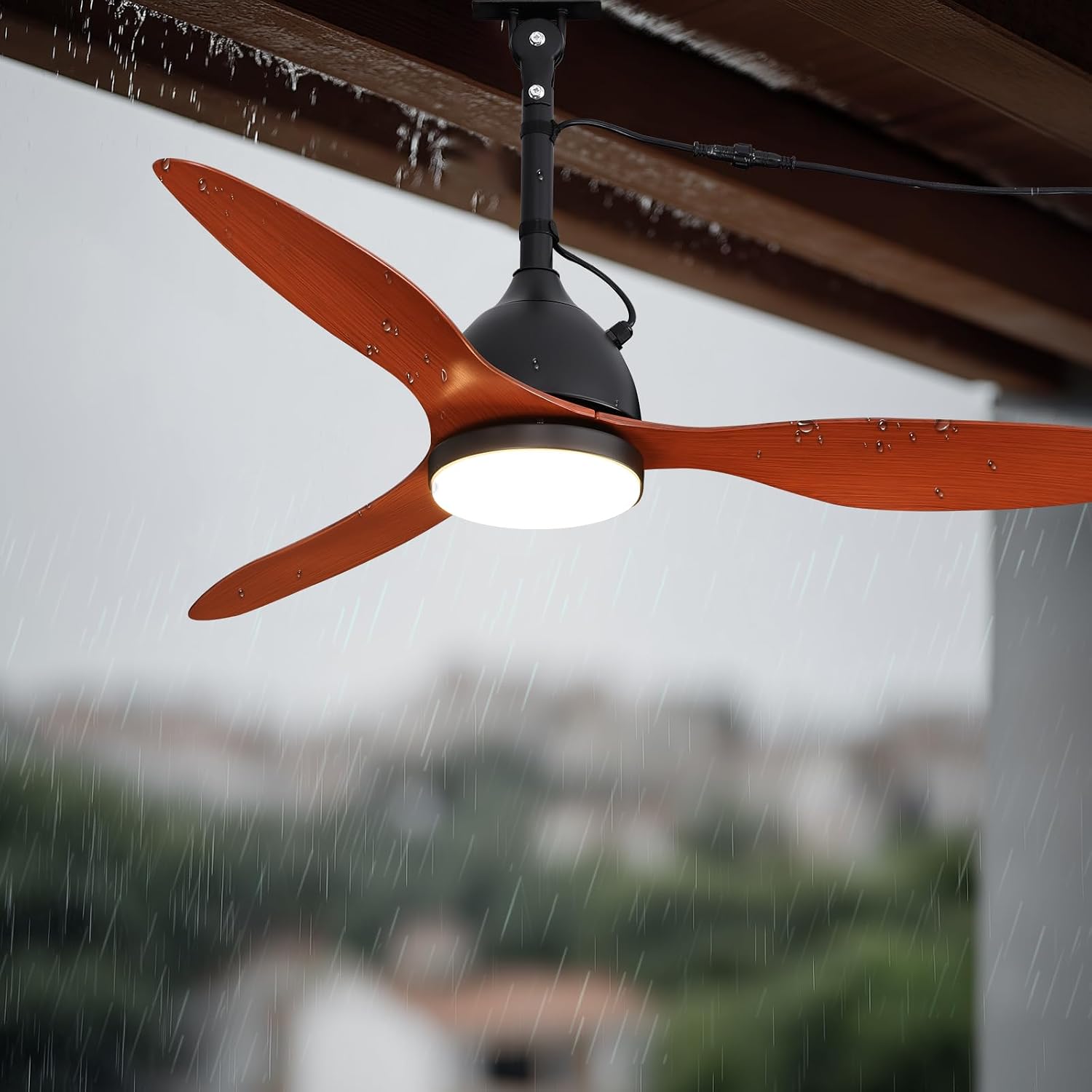 42' Outdoor Ceiling Fan, IP65 Waterproof Gazebo Fan with Light, Remote Control，6 Speeds，3CCT, Plug in Ceiling Fan with Adjustable Hanging Rod for Patio, Porch, Canopy